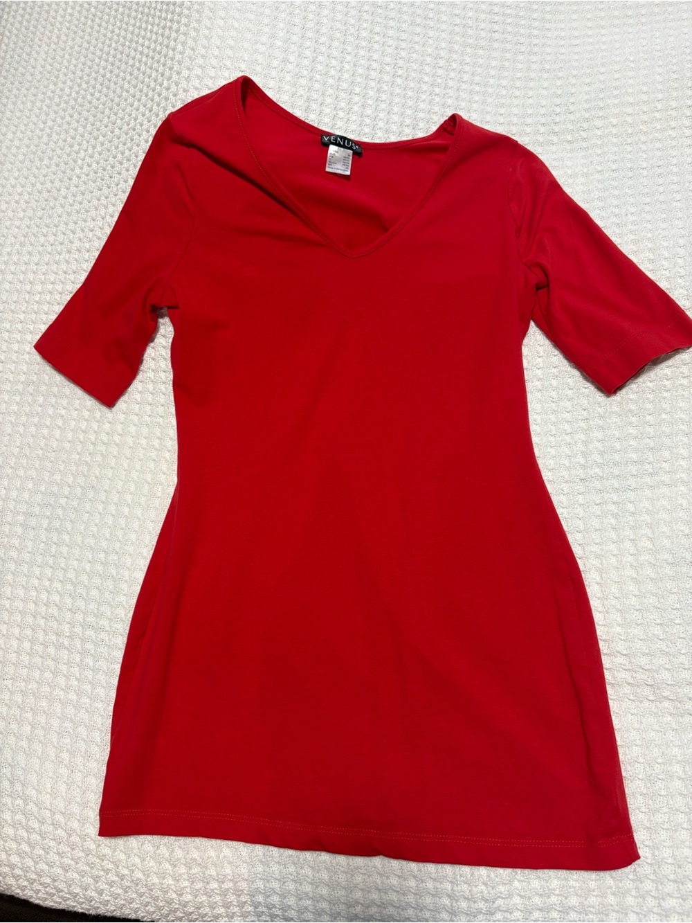 VENUS Bright Red V-Neck Elbow-Sleeve Tunic